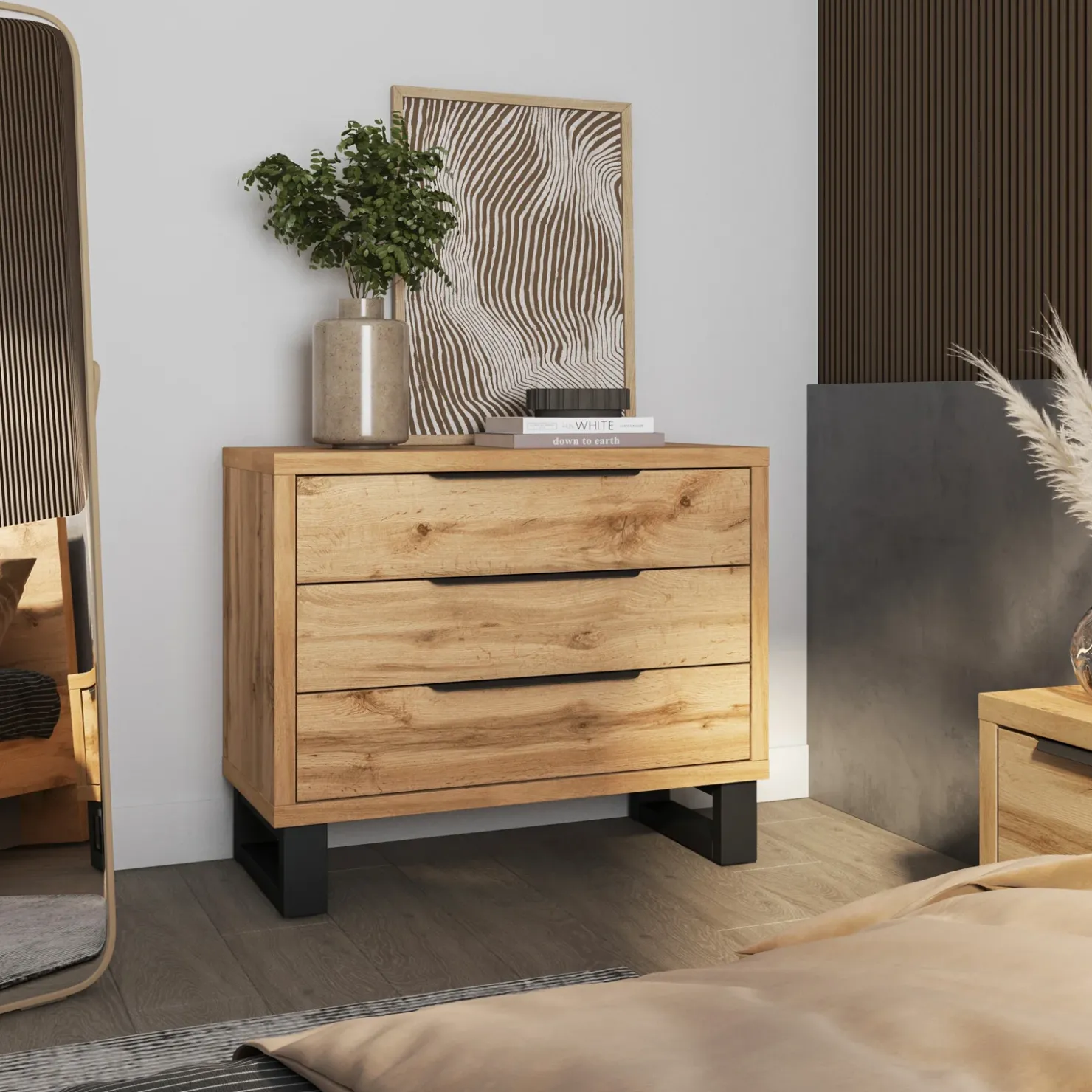 Garnero Arredamenti Cassettiera 100x83h cm 3 cassetti rovere Petra Sale