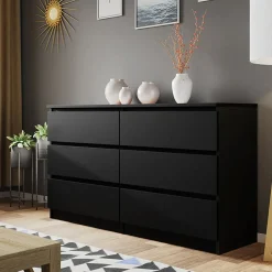 Garnero Arredamenti Cassettiera 139x77h cm 6 cassetti moderna nero Rotterdam Nero Opaco Outlet