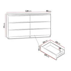 Garnero Arredamenti Cassettiera 139x77h cm 6 cassetti moderna nero Rotterdam Nero Opaco Outlet