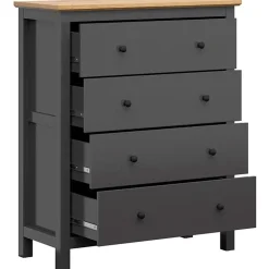 Garnero Arredamenti Cassettiera 101x120h cm 4 cassetti nero grafite rovere chiaro Holga