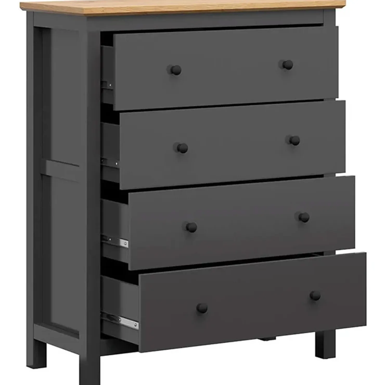 Garnero Arredamenti Cassettiera 101x120h cm 4 cassetti nero grafite rovere chiaro Holga