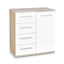 Garnero Arredamenti Cassettiera 77x82h cm 4 cassetti 1 anta moderna bianca rovere Viki Bianco Opaco - Rovere