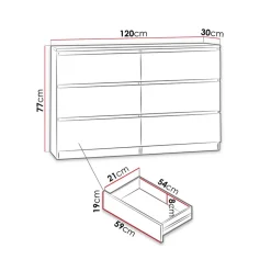 Garnero Arredamenti Cassettiera 120x77h cm 6 cassetti moderna Rotterdam Rovere Outlet