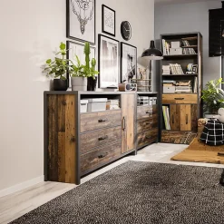 Garnero Arredamenti Cassettiera 131x91h cm 3 cassetti stile soft rovere scuro nero Urbania Discount