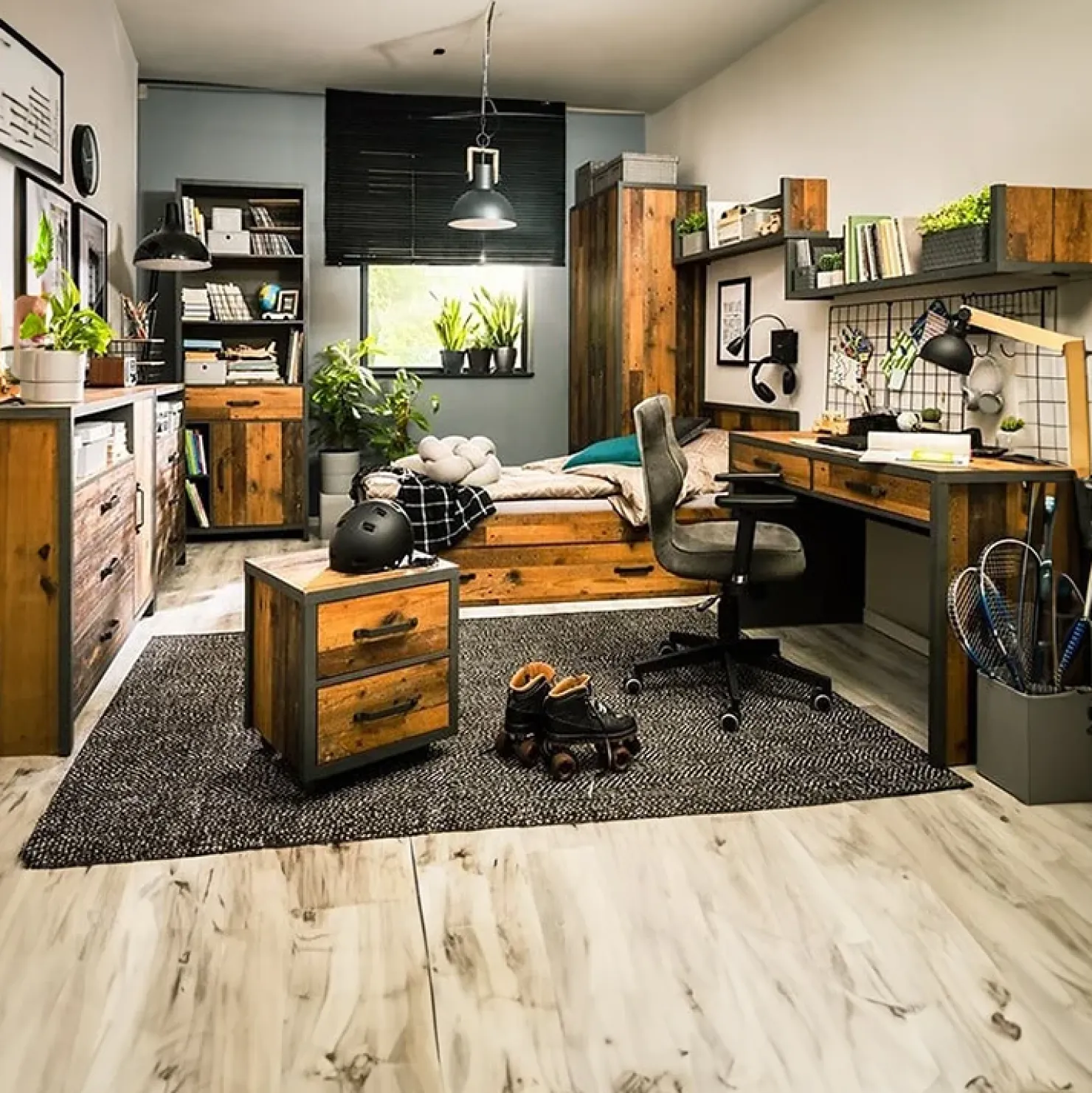 Garnero Arredamenti Cassettiera 131x91h cm 3 cassetti stile soft rovere scuro nero Urbania Discount