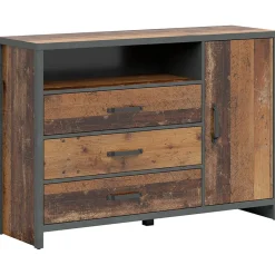 Garnero Arredamenti Cassettiera 131x91h cm 3 cassetti stile soft rovere scuro nero Urbania Discount