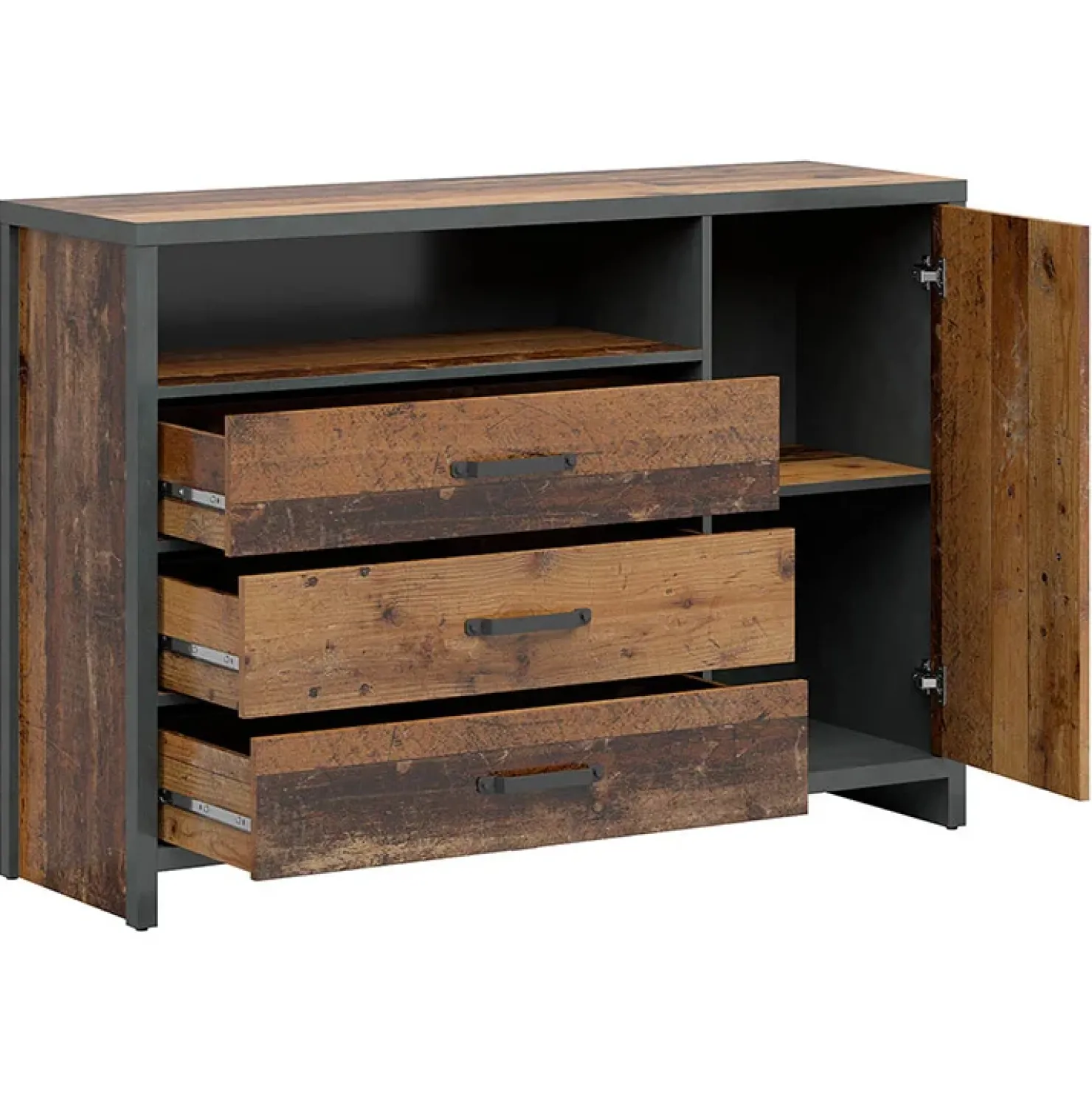 Garnero Arredamenti Cassettiera 131x91h cm 3 cassetti stile soft rovere scuro nero Urbania Discount