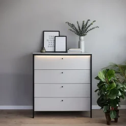 Garnero Arredamenti Cassettiera 101x115h cm 4 cassetti con LED grigio nero Luna Outlet