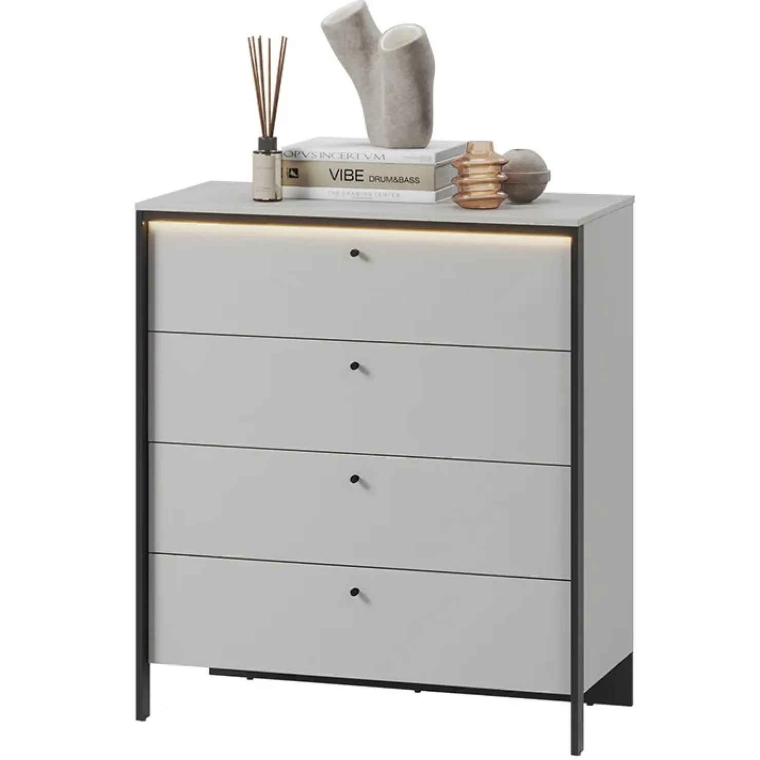 Garnero Arredamenti Cassettiera 101x115h cm 4 cassetti con LED grigio nero Luna Outlet