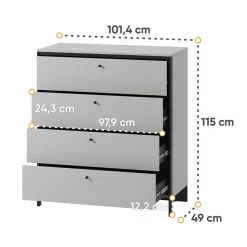 Garnero Arredamenti Cassettiera 101x115h cm 4 cassetti con LED grigio nero Luna Outlet