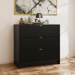 Garnero Arredamenti Cassettiera 80x75h cm 3 cassetti moderna nero Athena Nero Opaco Sale