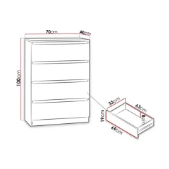 Garnero Arredamenti Cassettiera 70x100h cm 4 cassetti moderna bianco Rotterdam Bianco Opaco