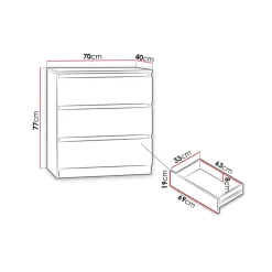 Garnero Arredamenti Cassettiera 70x77h cm 3 cassetti moderna Rotterdam Rovere New