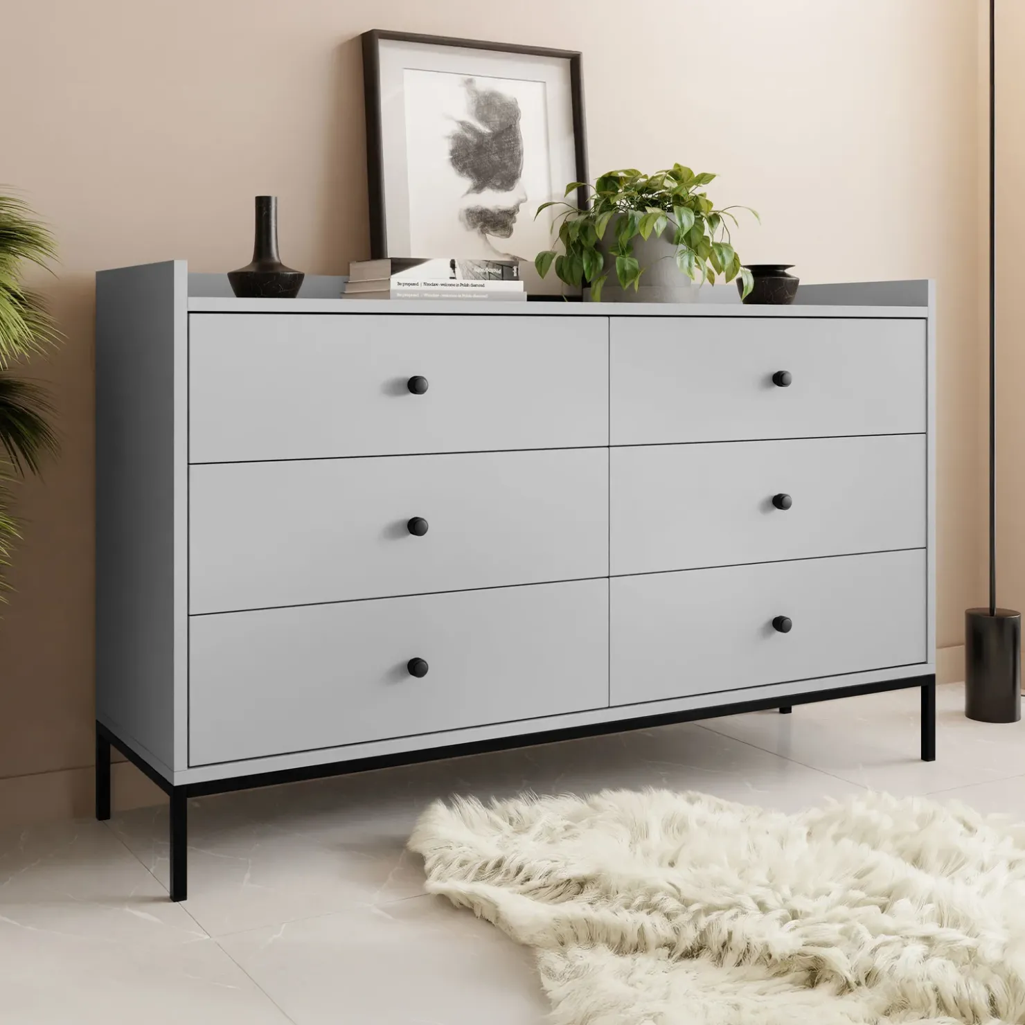 Garnero Arredamenti Cassettiera 130x80h cm design moderno 6 cassetti Pollon Grigio Online