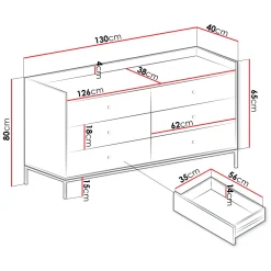 Garnero Arredamenti Cassettiera 130x80h cm design moderno 6 cassetti Pollon Grigio Online