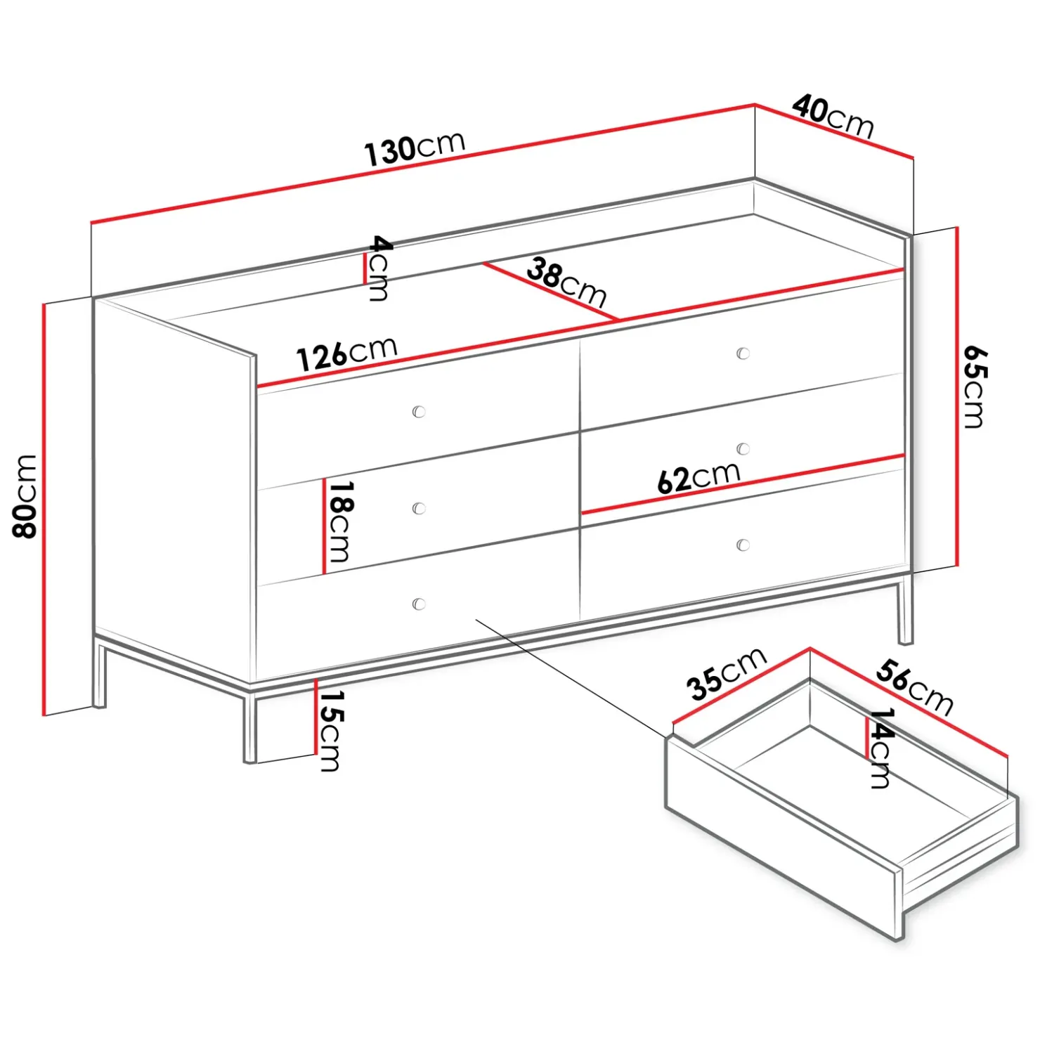 Garnero Arredamenti Cassettiera 130x80h cm design moderno 6 cassetti Pollon Grigio Online