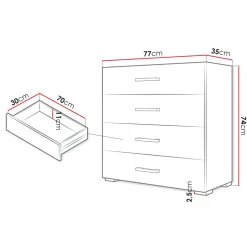 Garnero Arredamenti Cassettiera 77x74h cm design moderno 4 cassetti bianco Pastello Sale