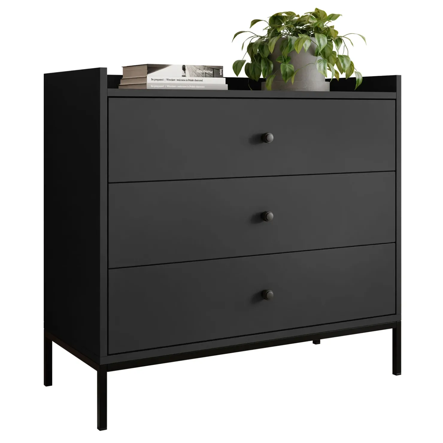Garnero Arredamenti Cassettiera 80x80h cm design moderno 3 cassetti nero Pollon Nero Opaco Clearance