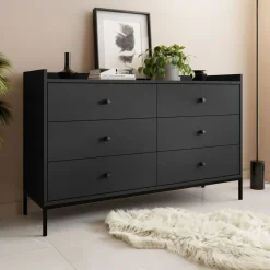 Garnero Arredamenti Cassettiera 130x80h cm design moderno 6 cassetti nero Pollon Nero Opaco Discount