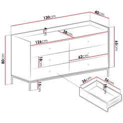 Garnero Arredamenti Cassettiera 130x80h cm design moderno 6 cassetti nero Pollon Nero Opaco Discount