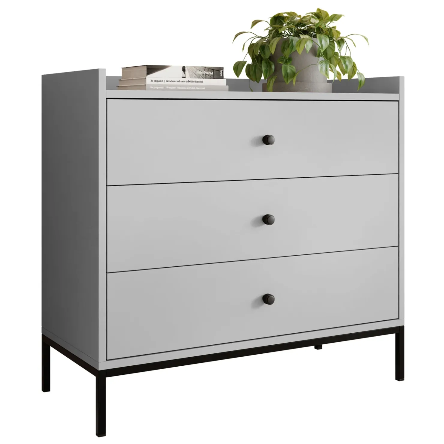 Garnero Arredamenti Cassettiera 80x80h cm design moderno 3 cassetti Pollon Grigio