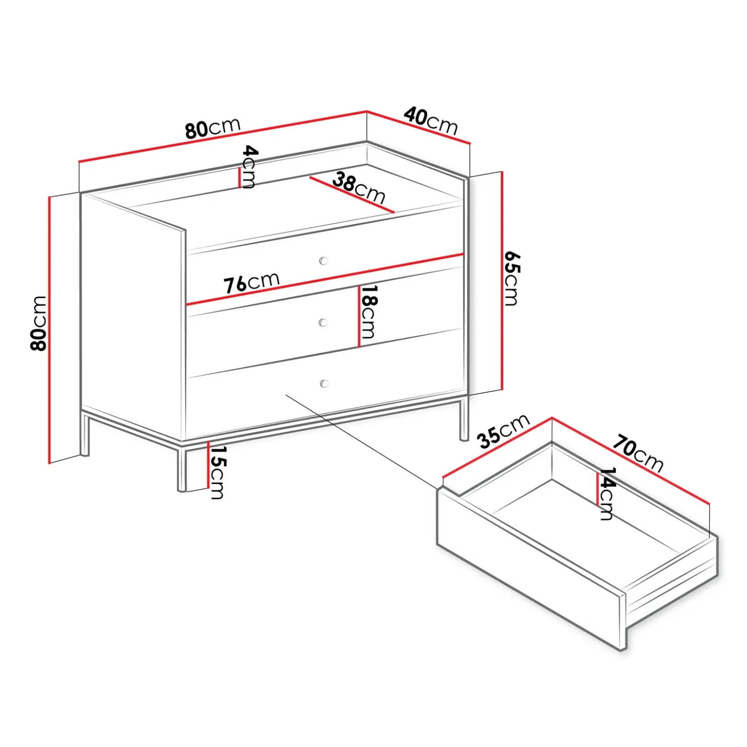 Garnero Arredamenti Cassettiera 80x80h cm design moderno 3 cassetti Pollon Grigio