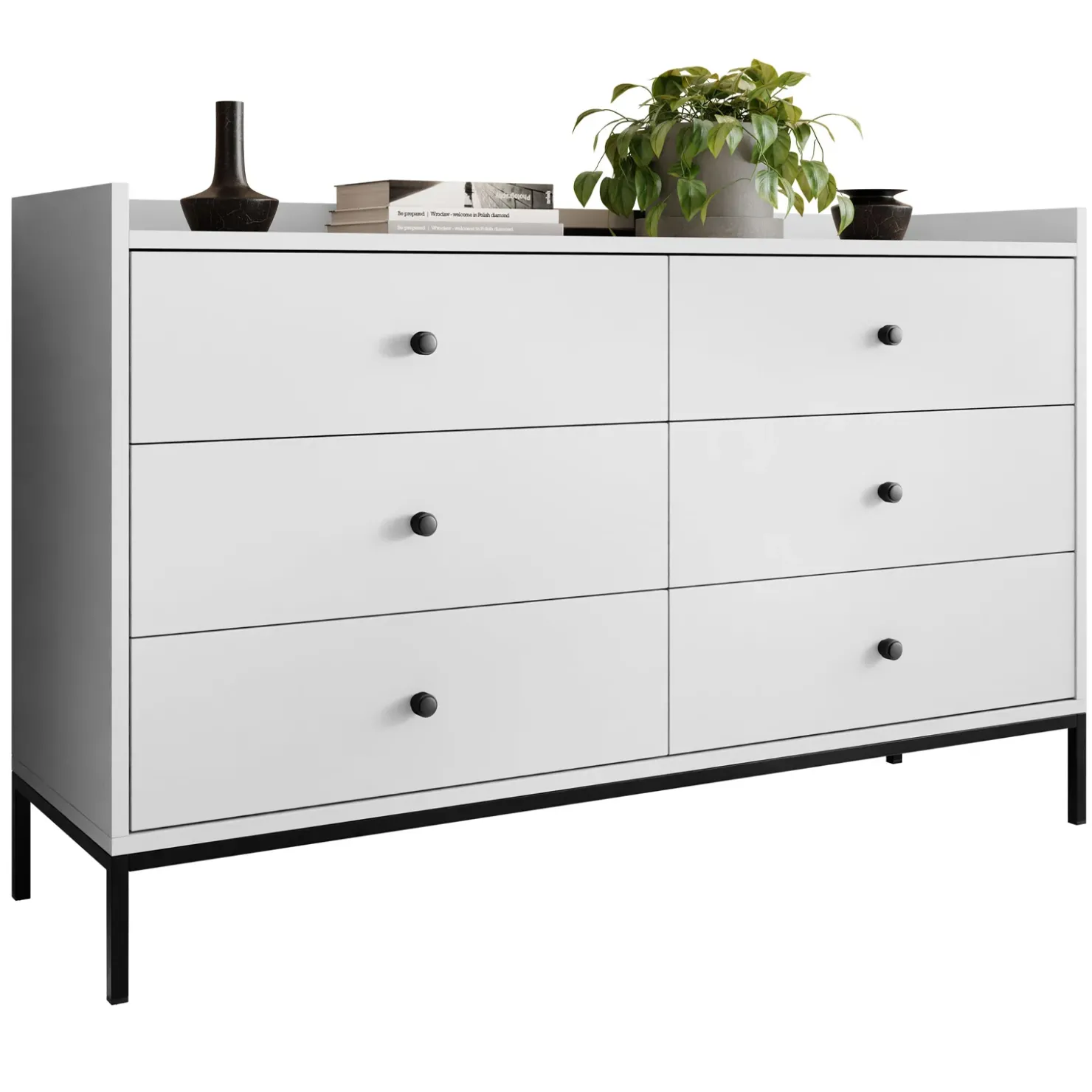 Garnero Arredamenti Cassettiera 130x80h cm design moderno 6 cassetti bianco Pollon Bianco Opaco Clearance