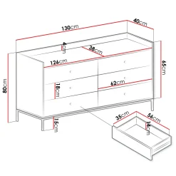 Garnero Arredamenti Cassettiera 130x80h cm design moderno 6 cassetti bianco Pollon Bianco Opaco Clearance