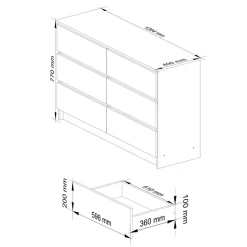 Garnero Arredamenti Cassettiera 120x77h cm moderna 6 cassetti Living Rovere New