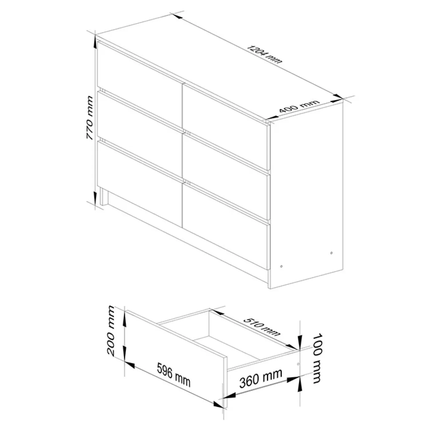 Garnero Arredamenti Cassettiera 120x77h cm moderna 6 cassetti Living Rovere New