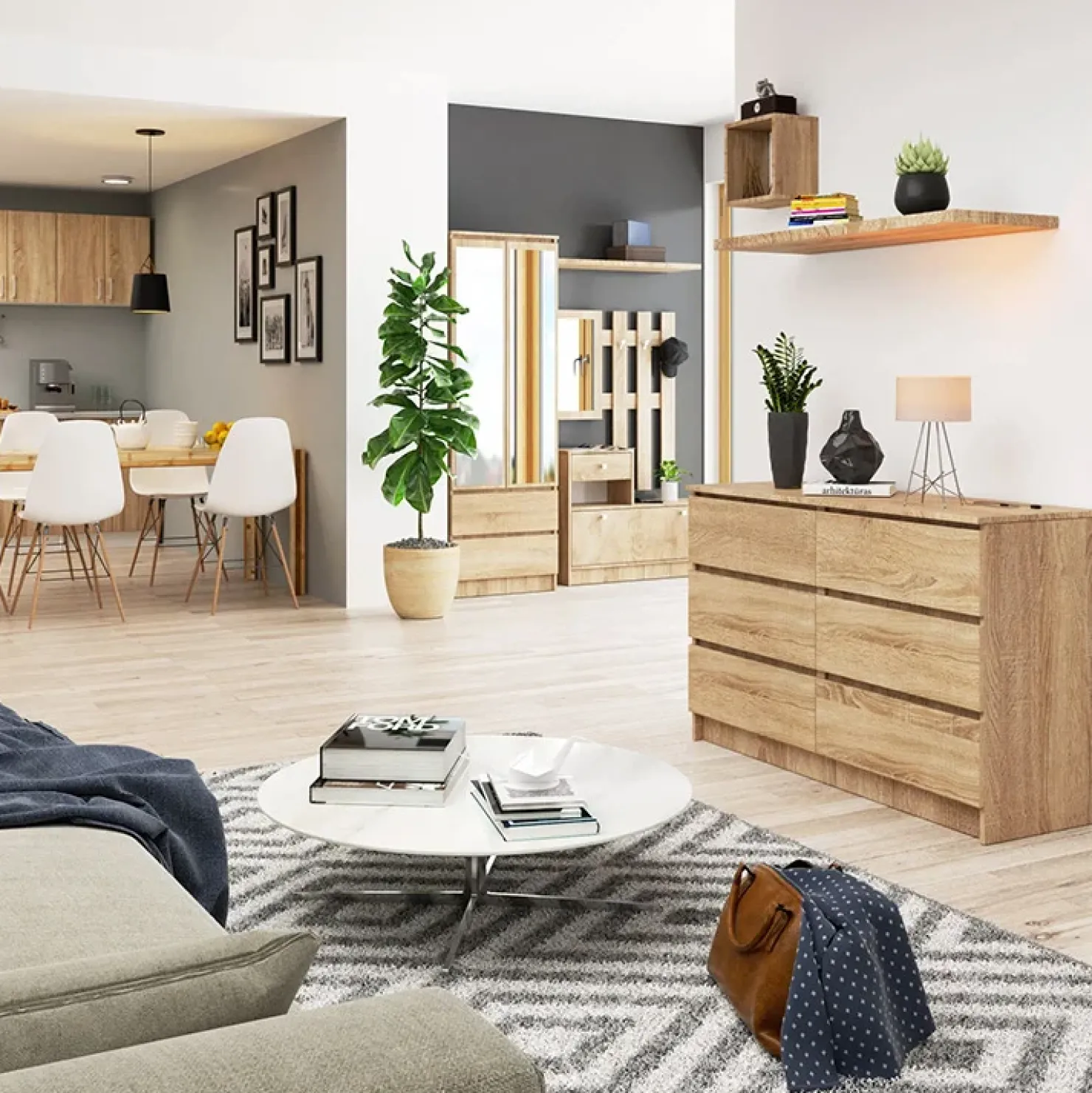 Garnero Arredamenti Cassettiera 120x77h cm moderna 6 cassetti Living Rovere New