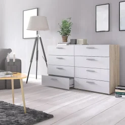 Garnero Arredamenti Cassettiera 138x83h cm moderna bianco lucido rovere Betty Gihome® New