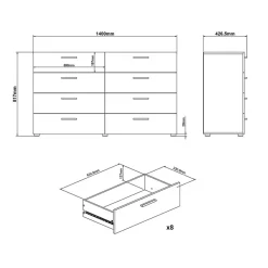 Garnero Arredamenti Cassettiera 138x83h cm moderna bianco lucido rovere Betty Gihome® New