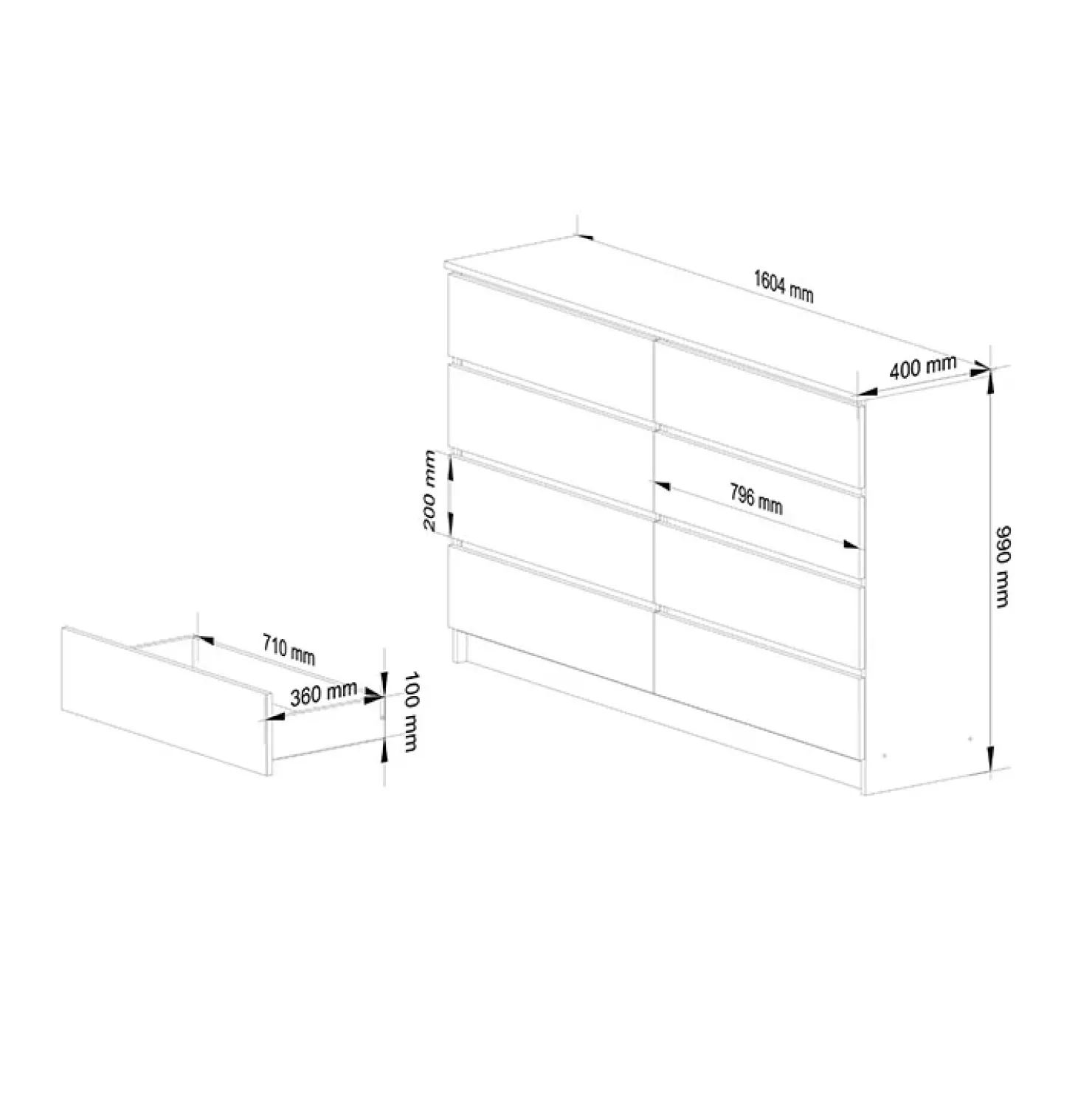 Garnero Arredamenti Cassettiera 160x100h cm moderna 8 cassetti Living Rovere Discount