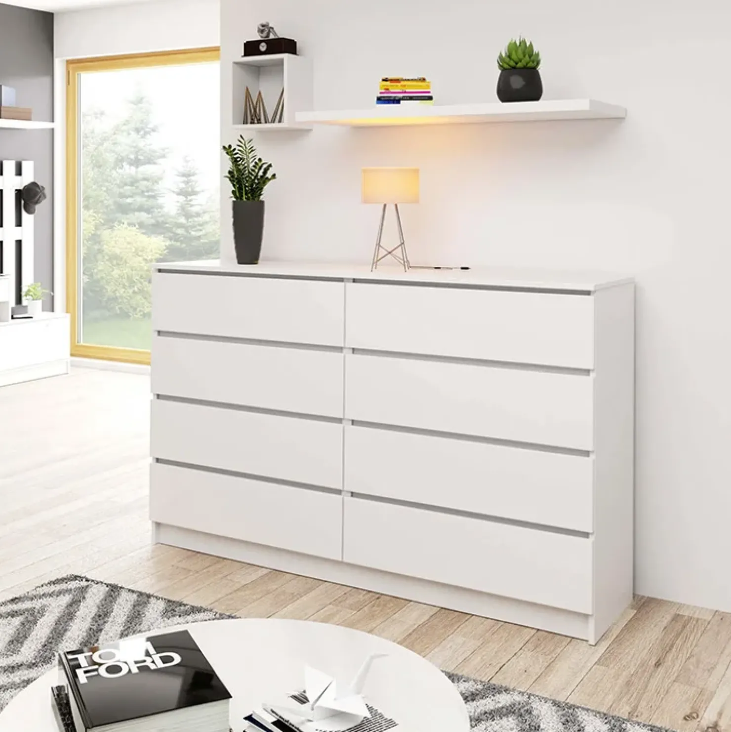Garnero Arredamenti Cassettiera 160x100h cm moderna 8 cassetti bianco Living Bianco Opaco New