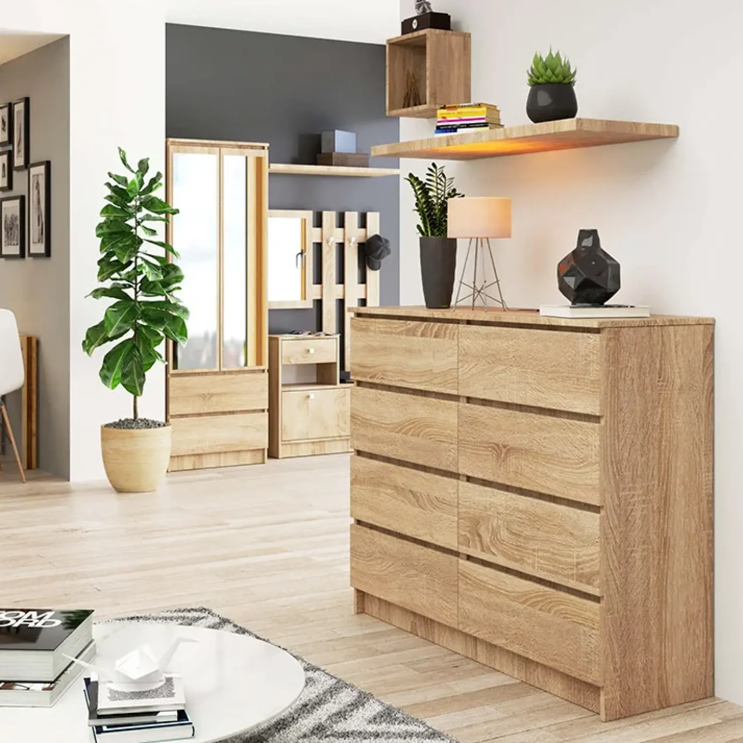 Garnero Arredamenti Cassettiera 120x100h cm moderna 8 cassetti Living Rovere Outlet