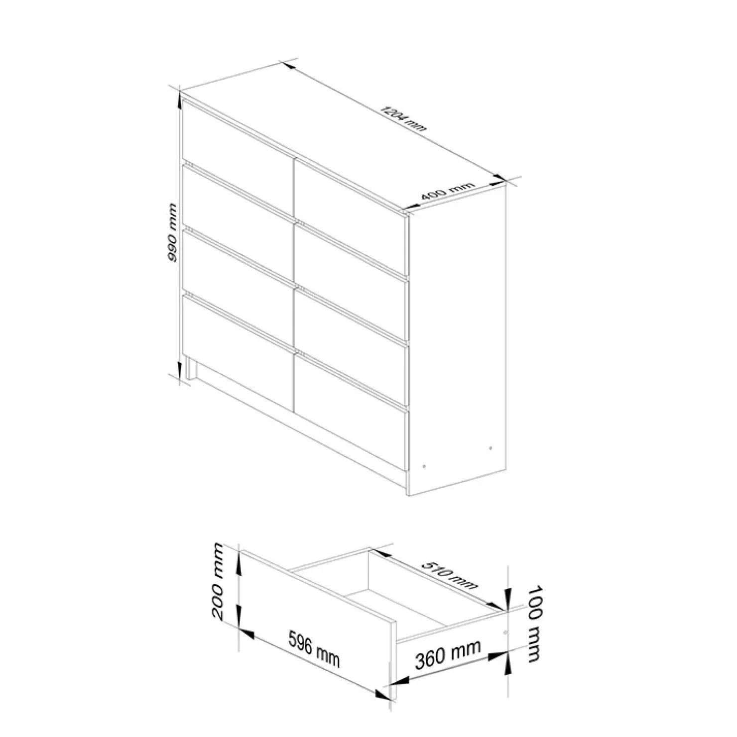 Garnero Arredamenti Cassettiera 120x100h cm moderna 8 cassetti Living Rovere Outlet
