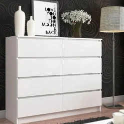Garnero Arredamenti Cassettiera 140x100h cm moderna 8 cassetti bianco Living Bianco Opaco