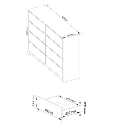 Garnero Arredamenti Cassettiera 140x100h cm moderna 8 cassetti bianco Living Bianco Opaco