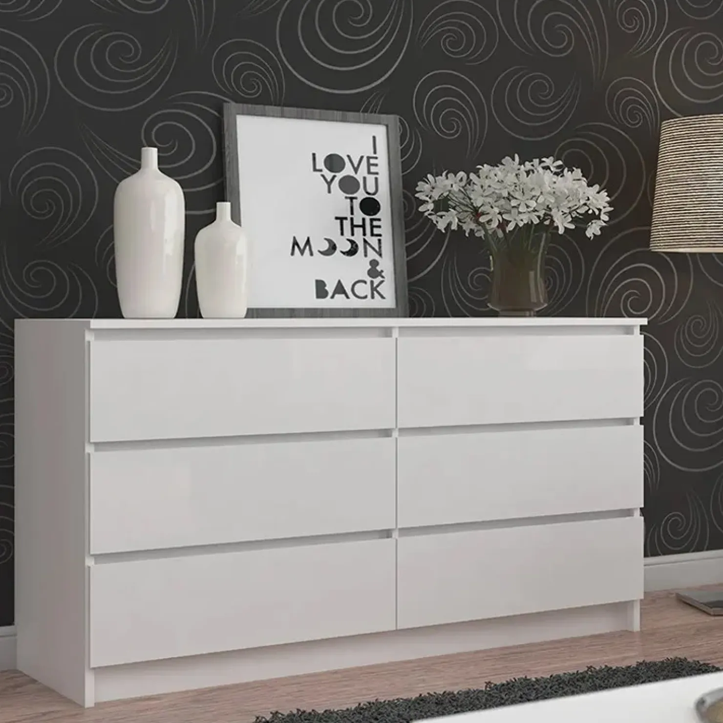 Garnero Arredamenti Cassettiera 160x77h cm moderna 6 cassetti bianco Living Bianco Opaco New