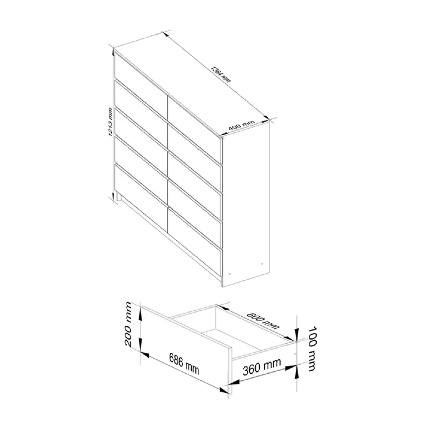Garnero Arredamenti Cassettiera 140x120h cm moderna 10 cassetti bianco Living Bianco Opaco Best