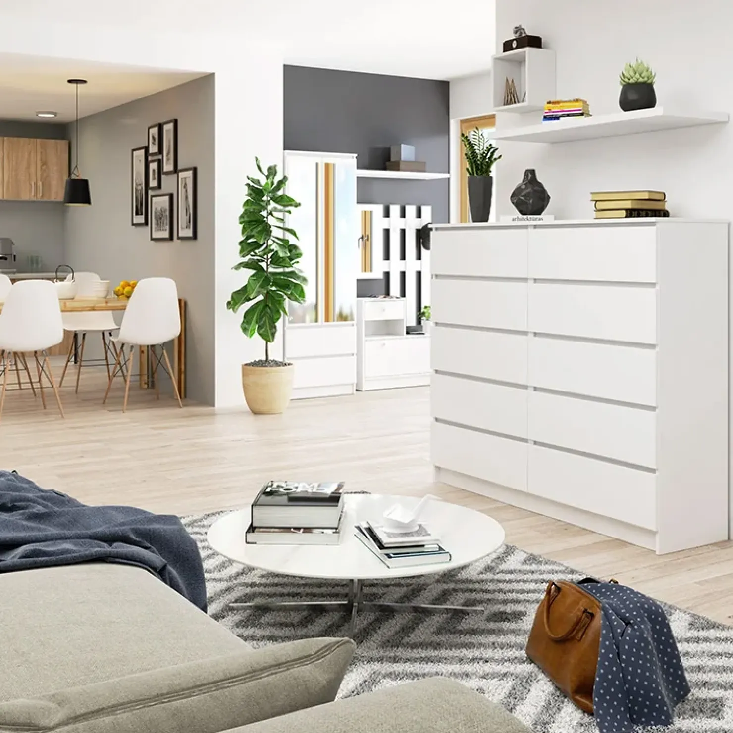 Garnero Arredamenti Cassettiera 140x120h cm moderna 10 cassetti bianco Living Bianco Opaco Best