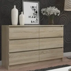 Garnero Arredamenti Cassettiera 140x77h cm moderna 6 cassetti Living Rovere Online