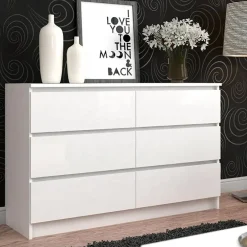 Garnero Arredamenti Cassettiera 140x77h cm moderna 6 cassetti bianco Living Bianco Opaco Online
