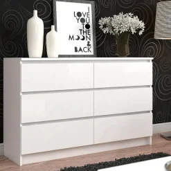 Garnero Arredamenti Cassettiera 120x77h cm moderna 6 cassetti bianco Living Bianco Opaco Discount