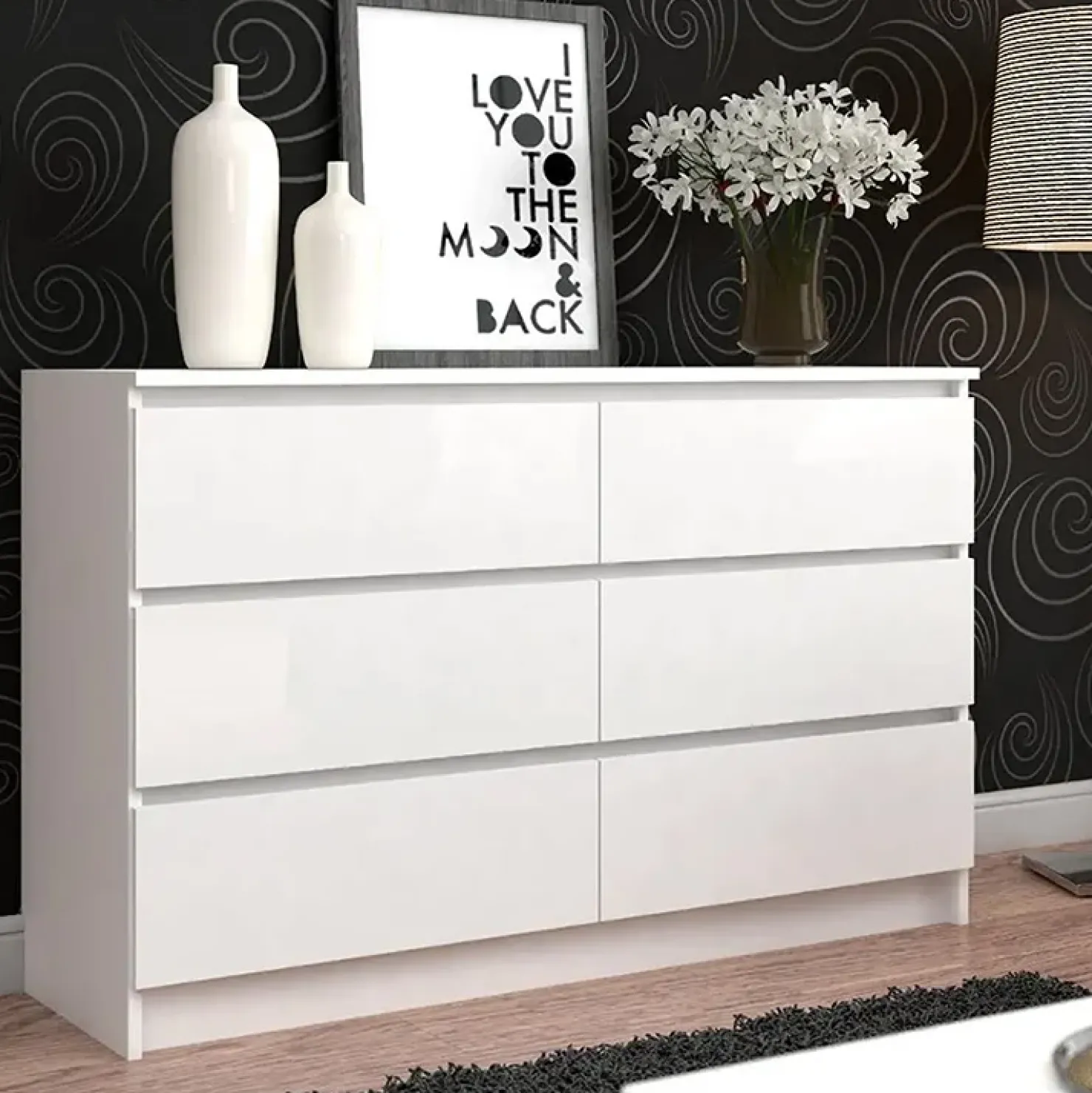 Garnero Arredamenti Cassettiera 120x77h cm moderna 6 cassetti bianco Living Bianco Opaco Discount