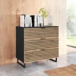 Garnero Arredamenti Cassettiera 80x76h cm rustica design cannettato rovere nero List Hot