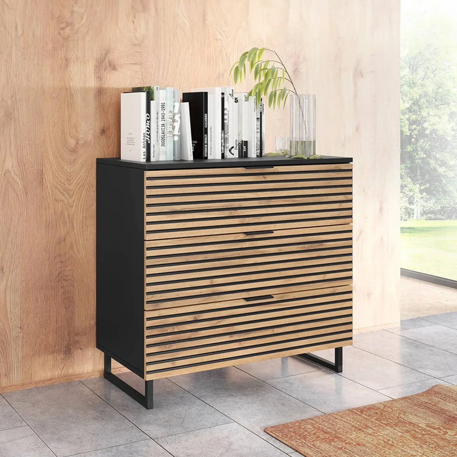 Garnero Arredamenti Cassettiera 80x76h cm rustica design cannettato rovere nero List Hot