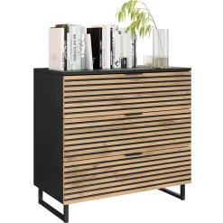 Garnero Arredamenti Cassettiera 80x76h cm rustica design cannettato rovere nero List Hot