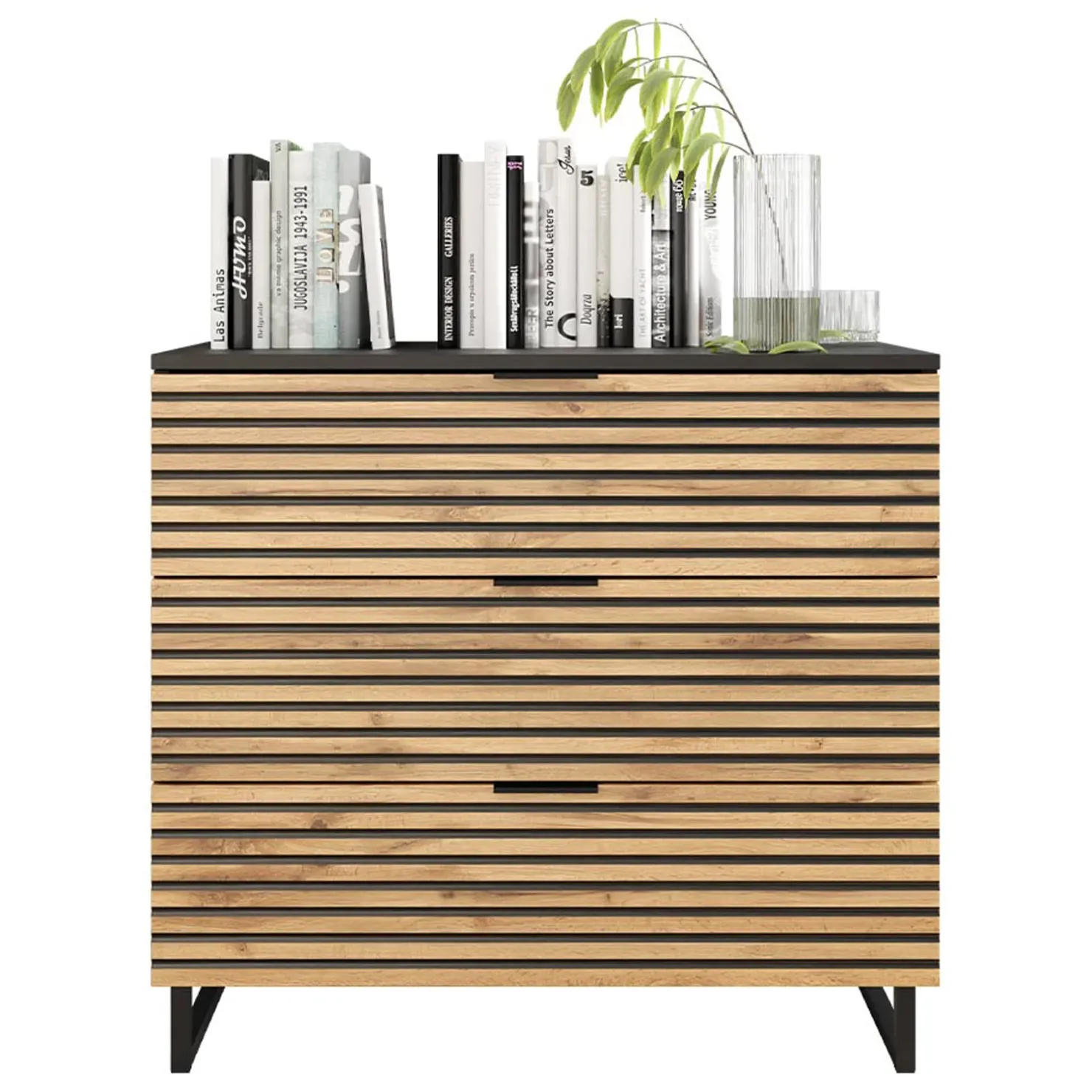 Garnero Arredamenti Cassettiera 80x76h cm rustica design cannettato rovere nero List Hot